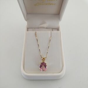 14kt Gold Necklace with 6.3ct Pink topaz Pendant